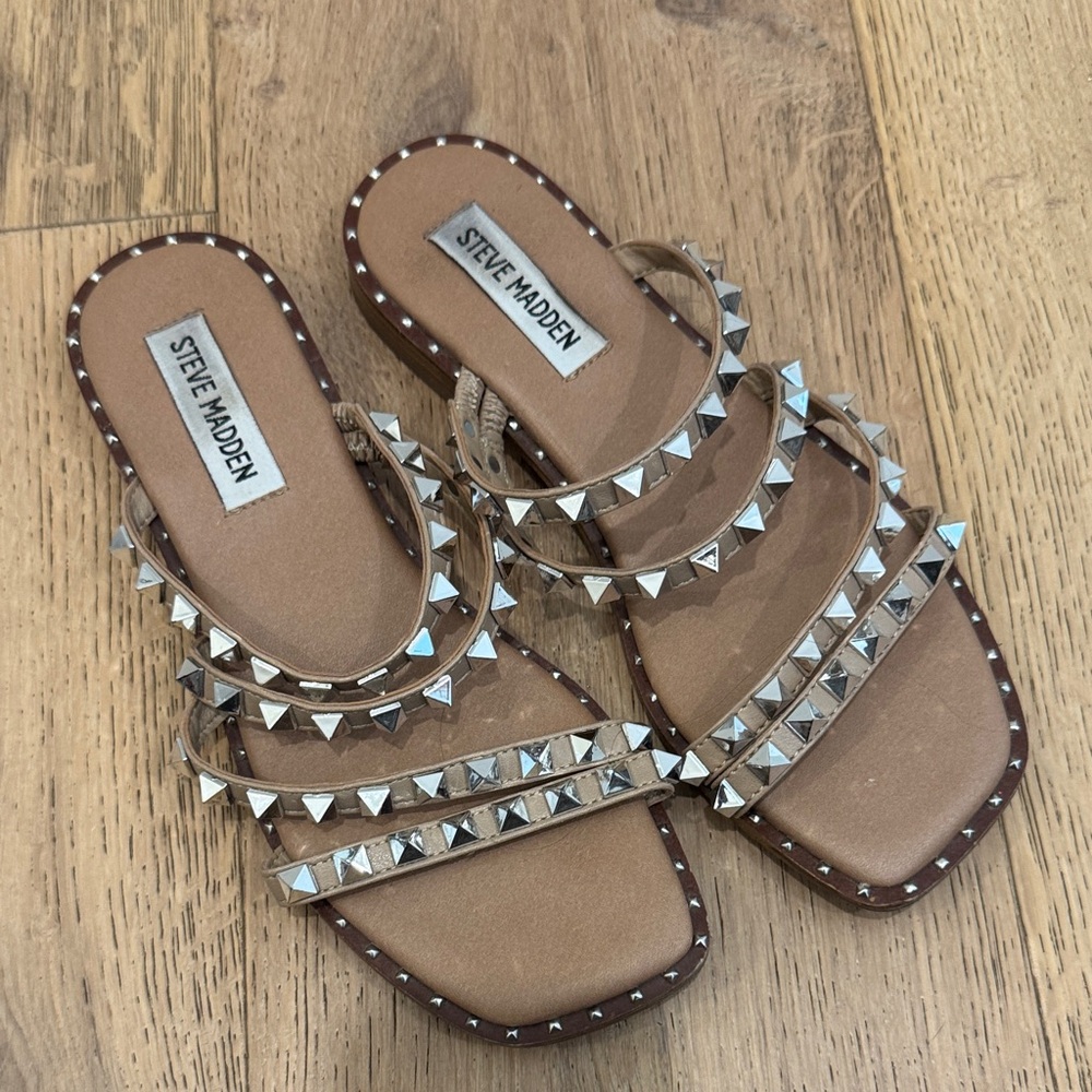Steve Madden Tan Sandals with Silver Studs
